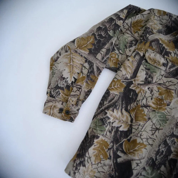 Vintage Master Sportsman Tan Brown & Camo Hunting Print 100%  Thick Cotton Shirt - Picture 9 of 12